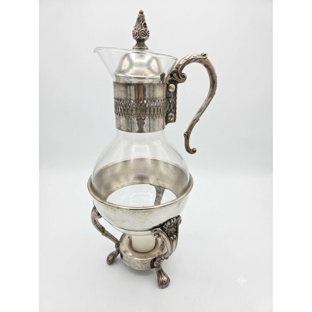 Vintage Silver City Glass Co Coffee Carafe & Warmer Stand 14.5"